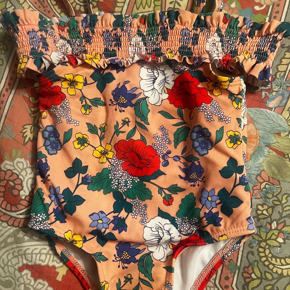 Baby Girls Peach Floral  Swimsuit 12-18mo Janie & Jack